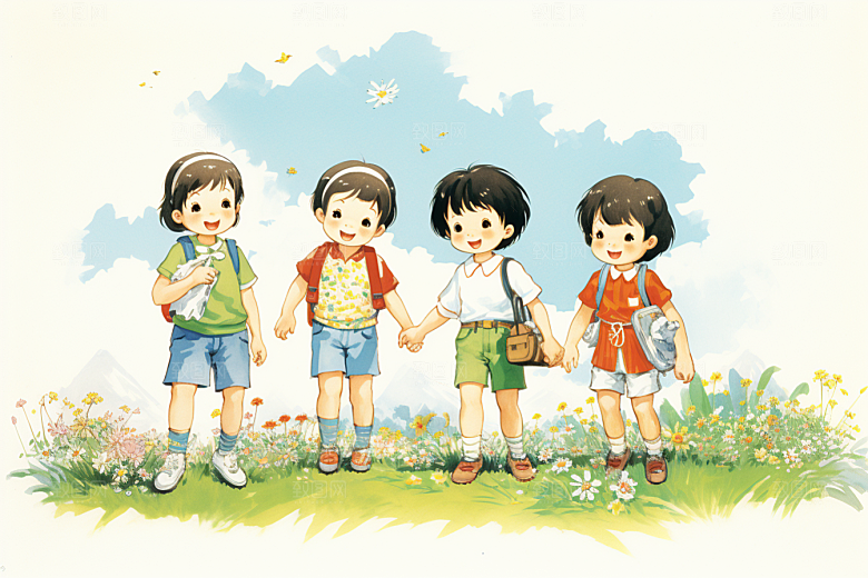 学生放暑假夏季毕业旅游插画