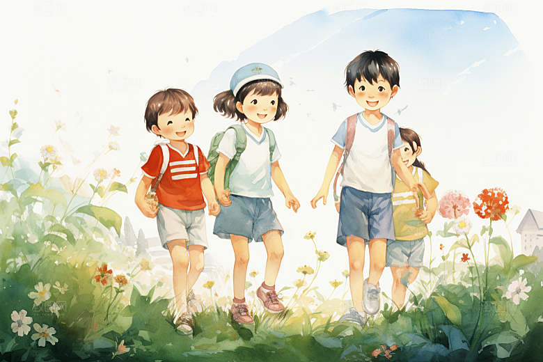 学生放暑假快乐结业插画