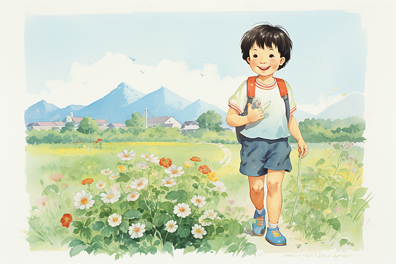 学生放暑假毕业旅游快乐插画