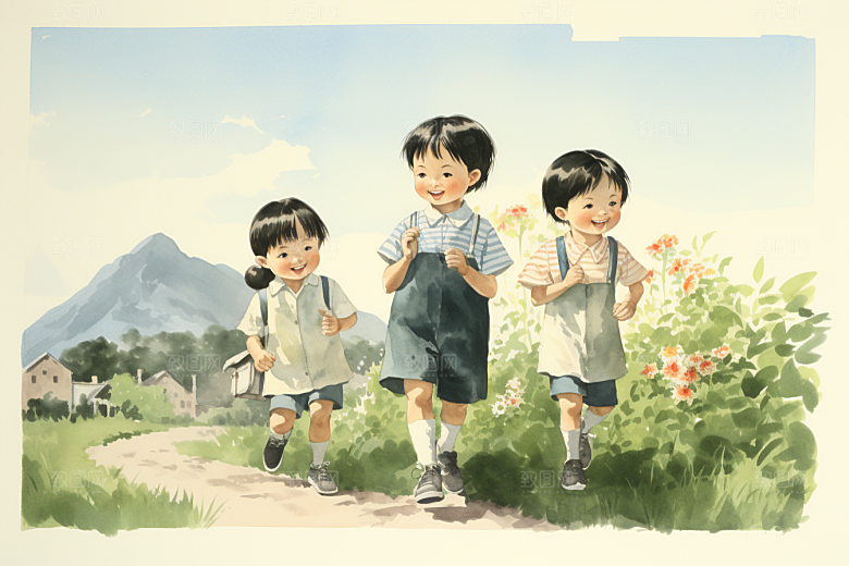 学生放暑假夏天旅游插画