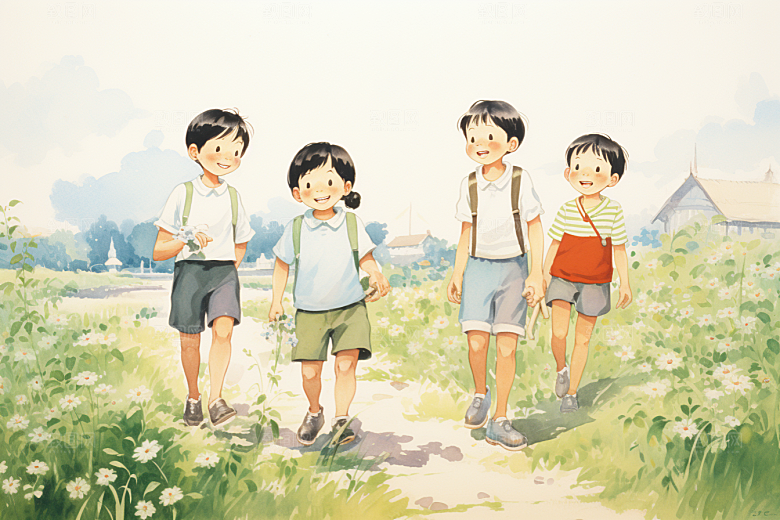 学生放暑假漫画风夏季插画