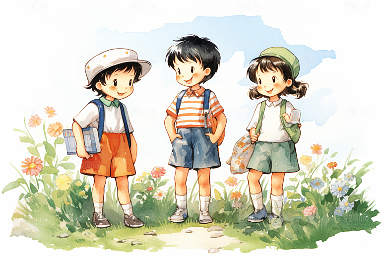 学生放暑假结业夏季插画