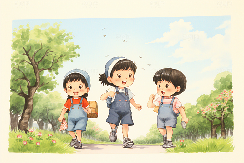 学生放暑假手绘放假了插画