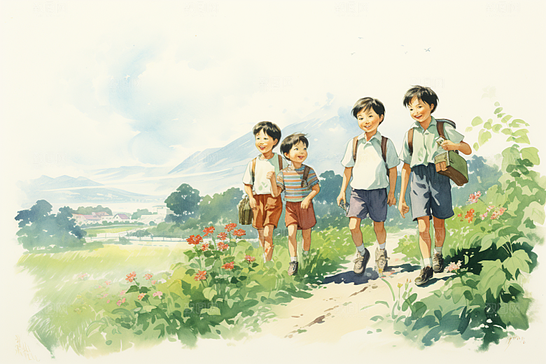 学生放暑假漫画风夏天插画