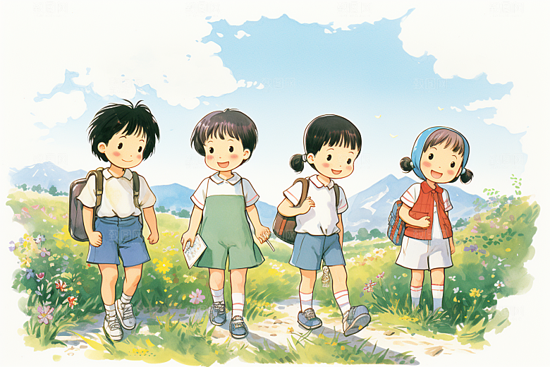 学生放暑假结业毕业旅游插画