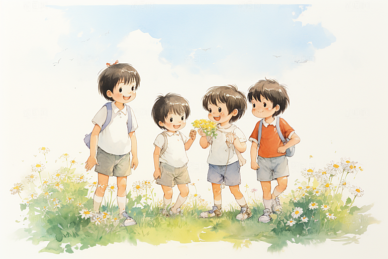 学生放暑假夏季结业插画
