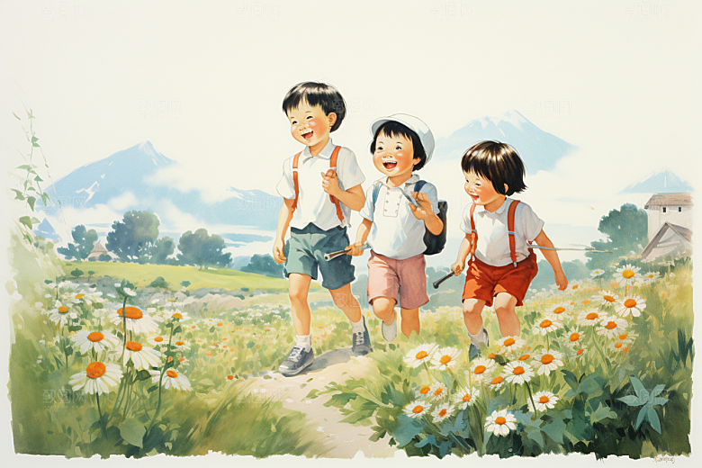 学生放暑假结业快乐插画