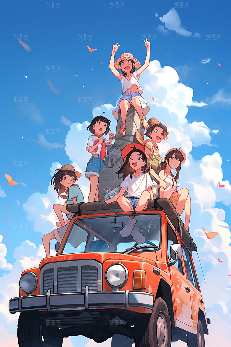学生放暑假夏天夏季插画