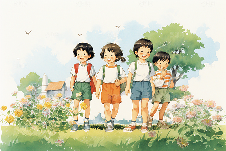学生放暑假夏天快乐插画