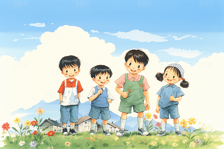 学生放暑假放假了快乐插画