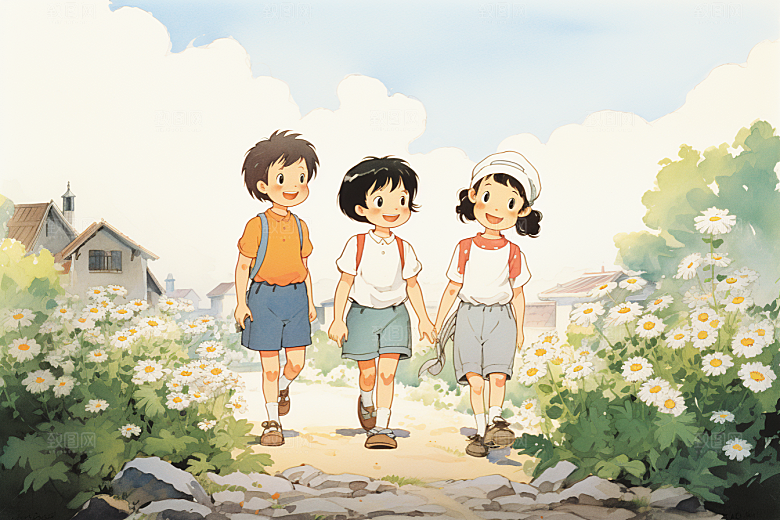 学生放暑假放假了手绘插画