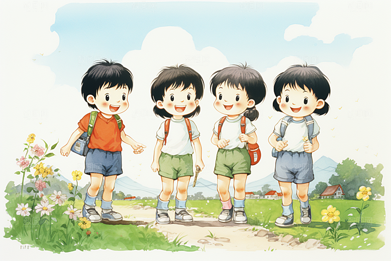 学生放暑假夏天毕业旅游插画