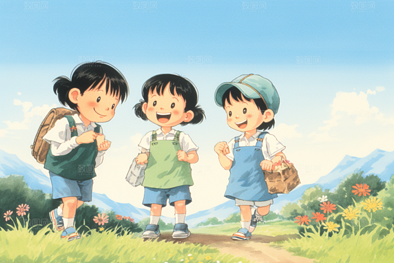 学生放暑假夏天漫画风插画