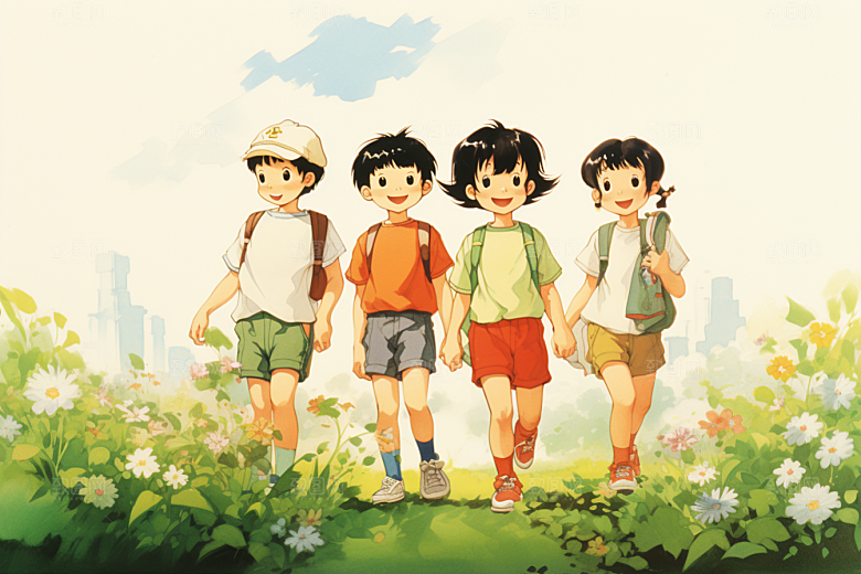 学生放暑假放假了毕业旅游插画