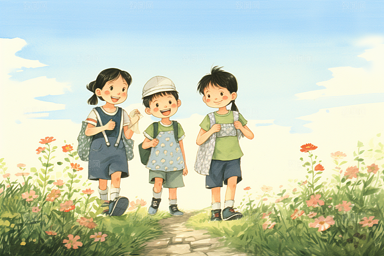 学生放暑假手绘放假了插画