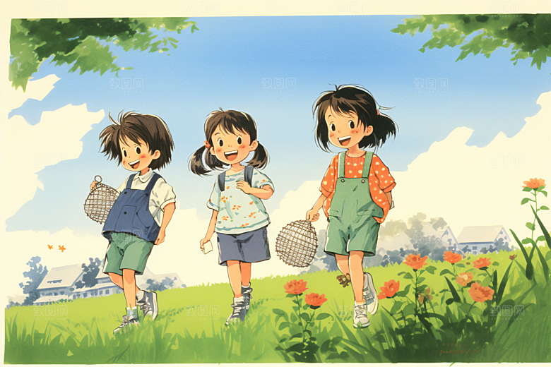 学生放暑假旅游夏季插画