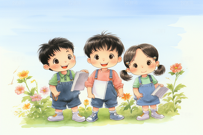 学生放暑假结业手绘插画