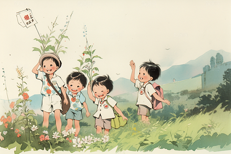 学生放暑假结业夏季插画
