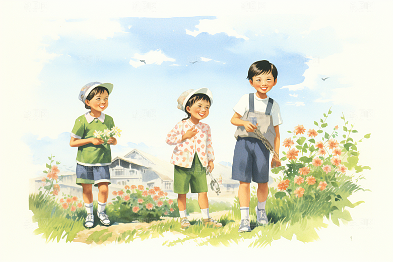 学生放暑假毕业旅游出游插画