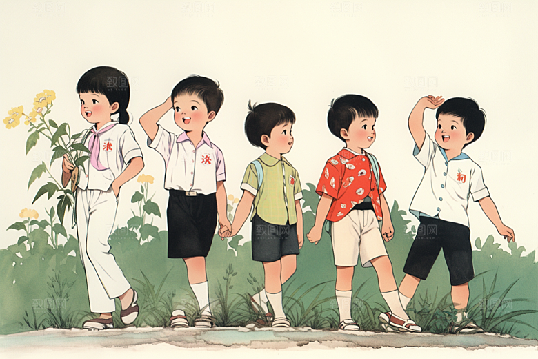 学生放暑假毕业旅游快乐插画