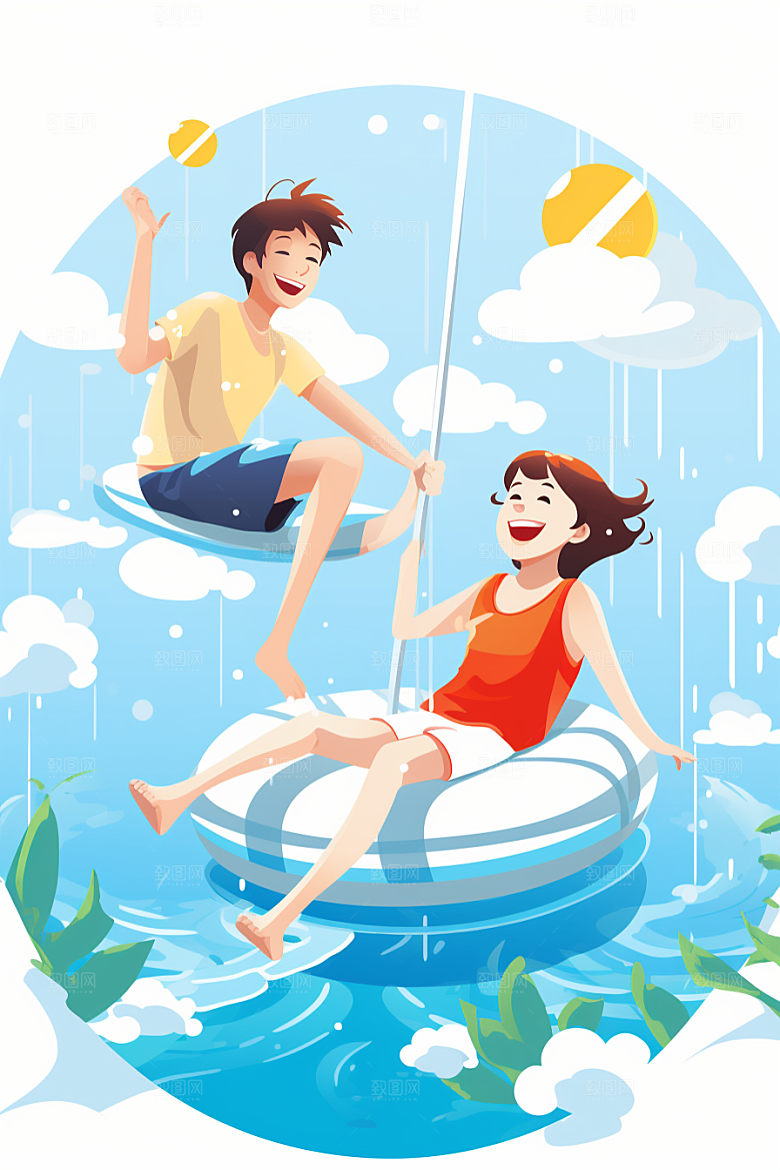 学生放暑假手绘毕业旅游插画