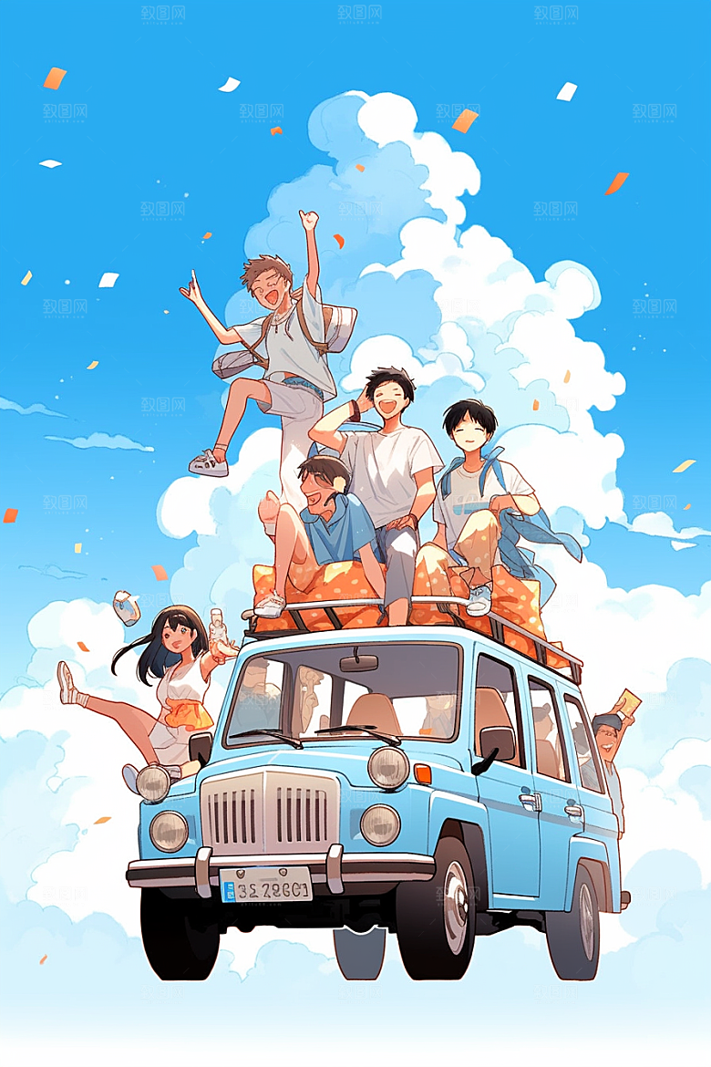 学生放暑假夏季手绘插画