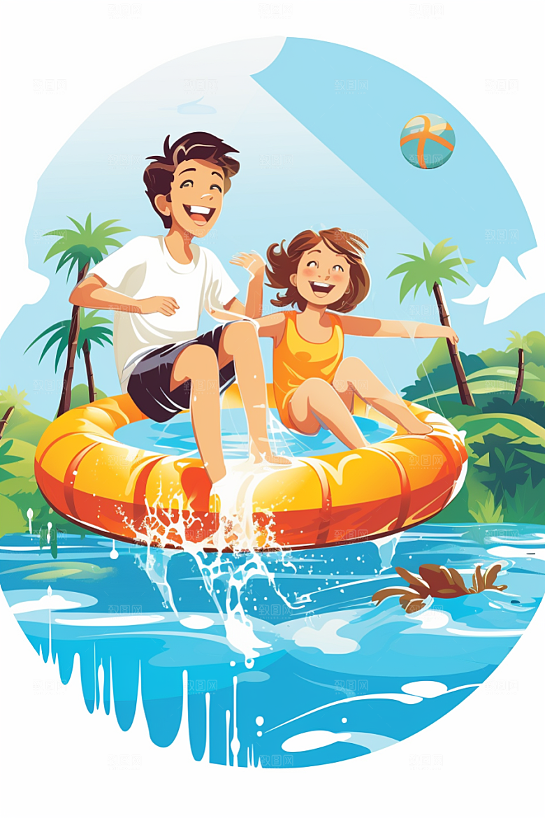 学生放暑假夏天旅游插画