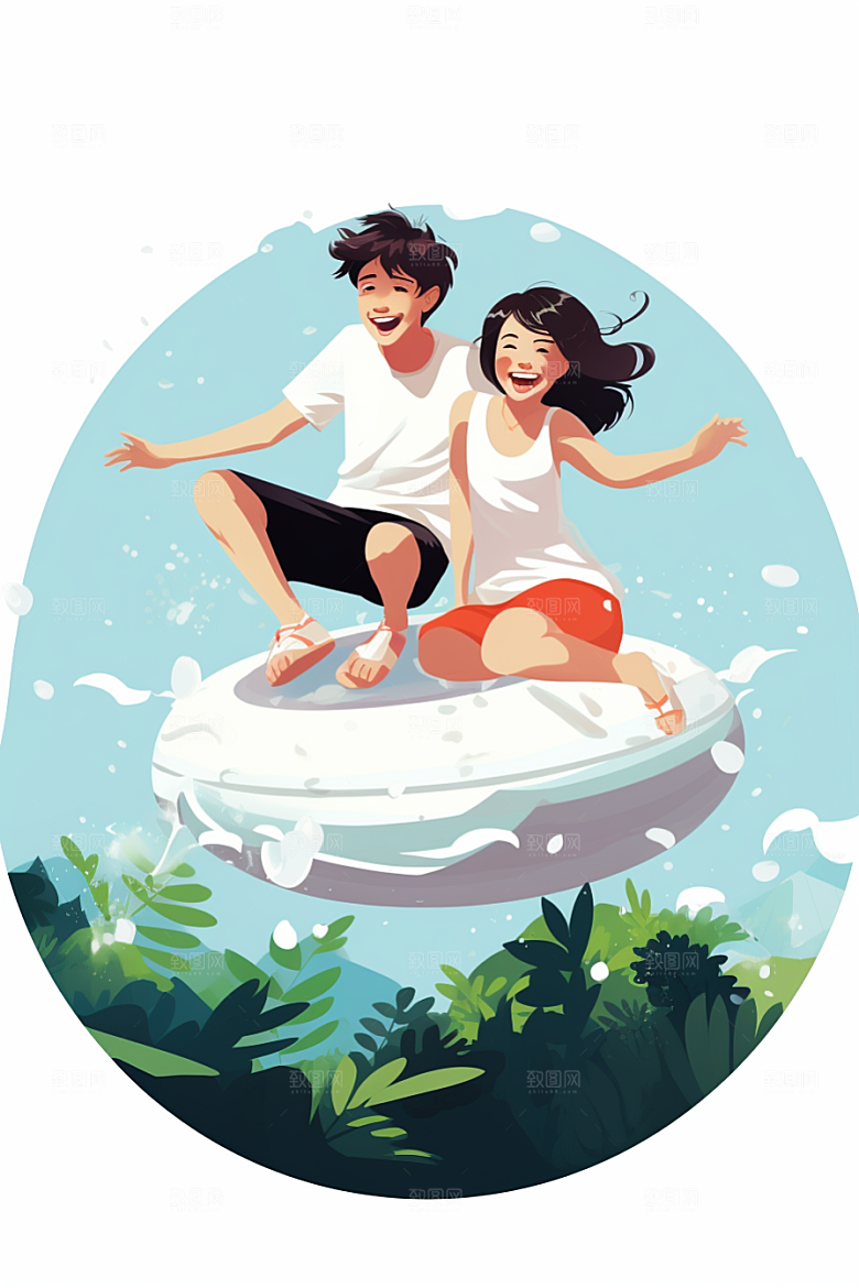 学生放暑假旅游出游插画
