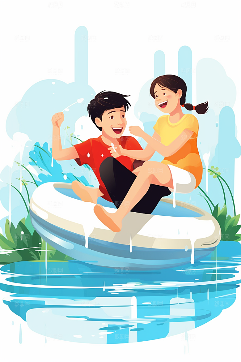 学生放暑假结业旅游插画