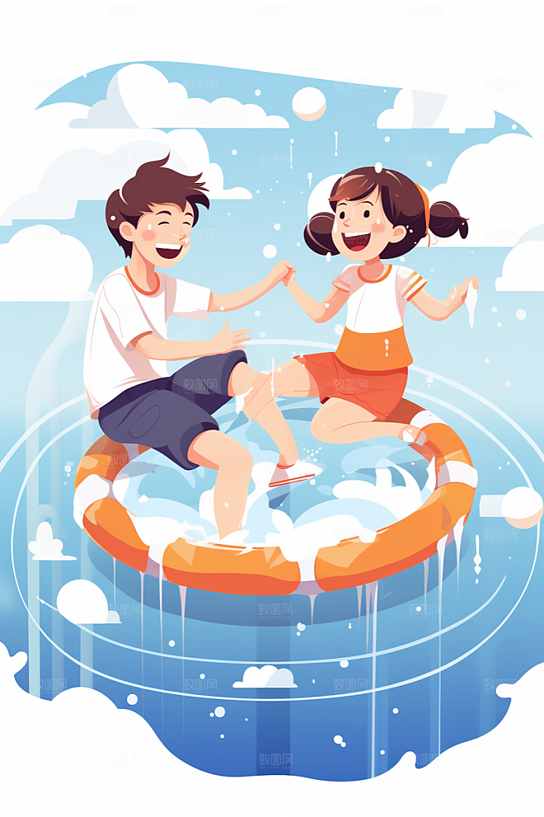 学生放暑假放假了旅游插画
