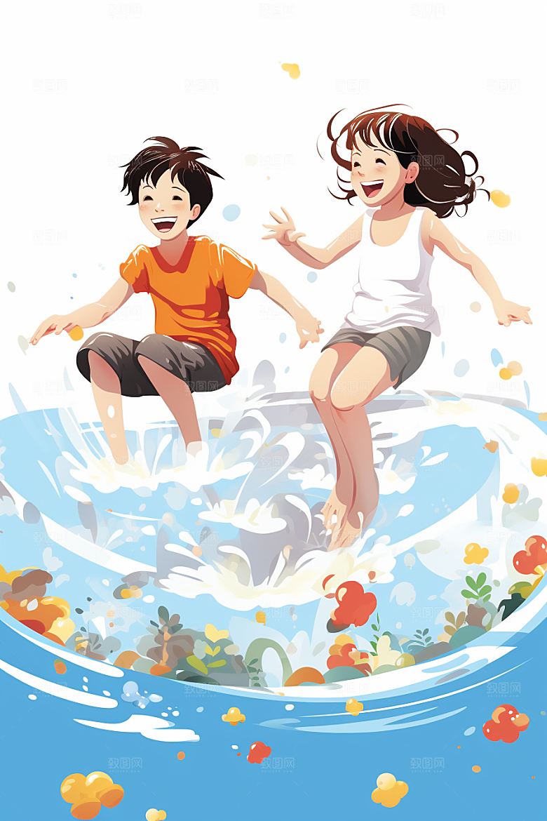 学生放暑假夏季出游插画