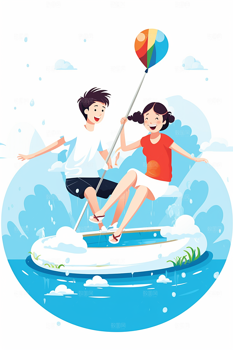 学生放暑假放假了夏季插画