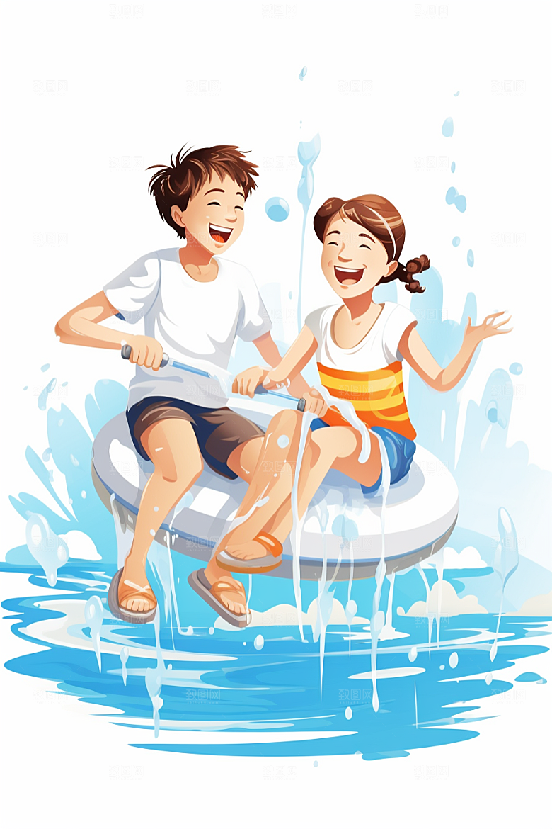 学生放暑假出游夏天插画