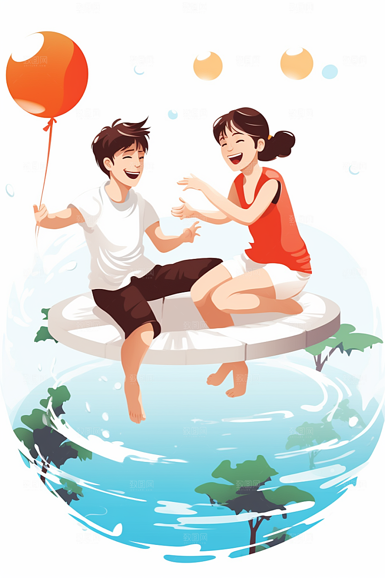 学生放暑假夏天旅游插画