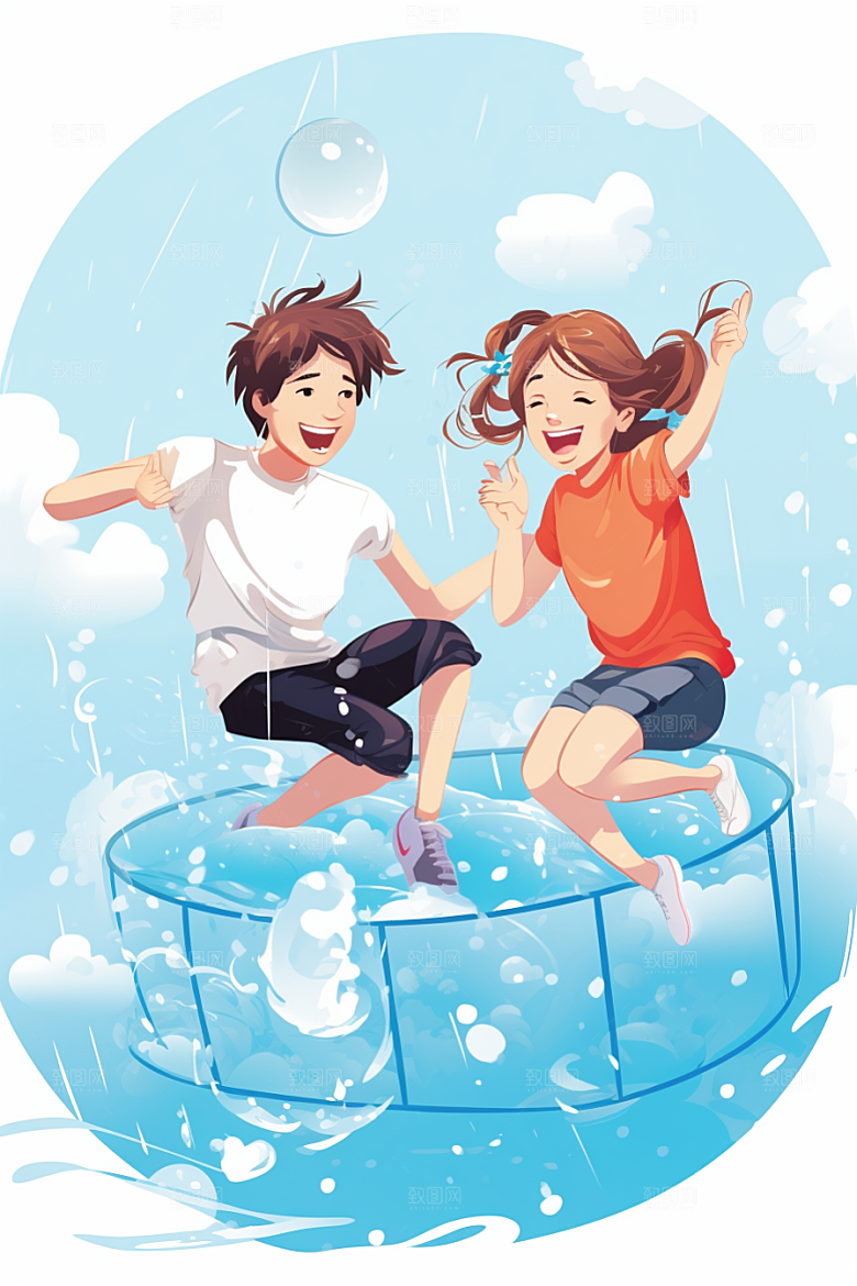 学生放暑假放假了毕业旅游插画