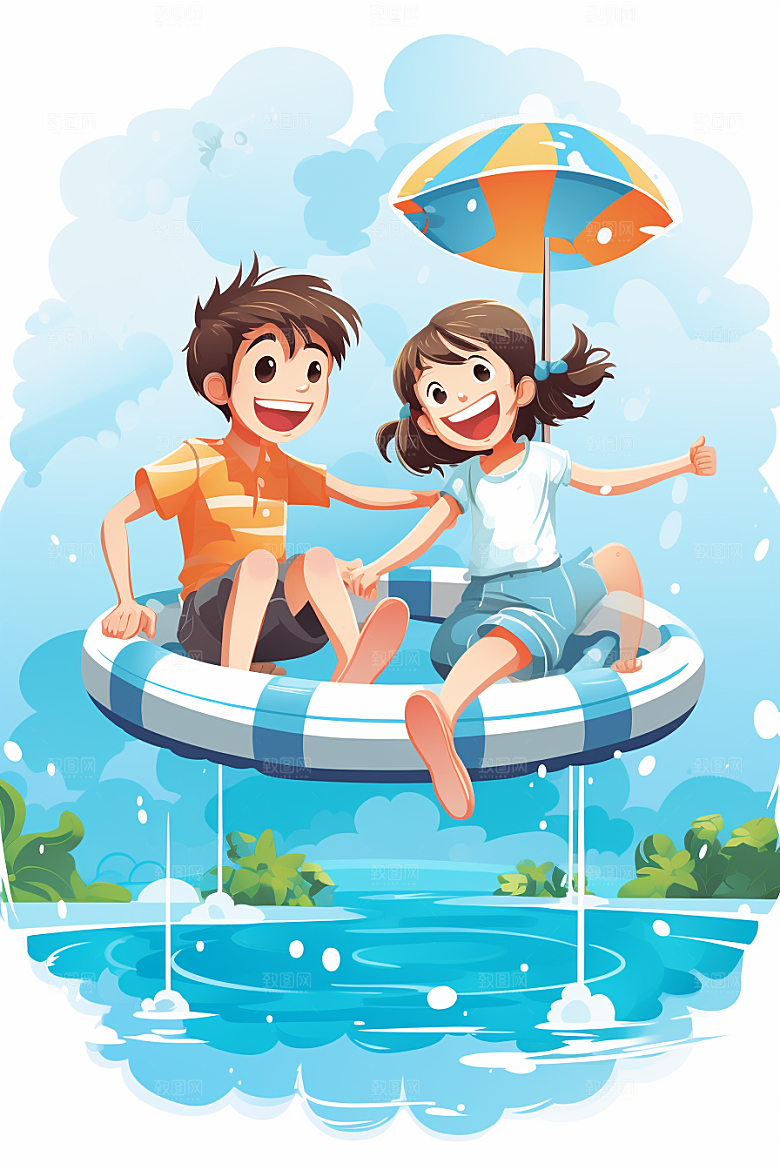 学生放暑假毕业旅游快乐插画
