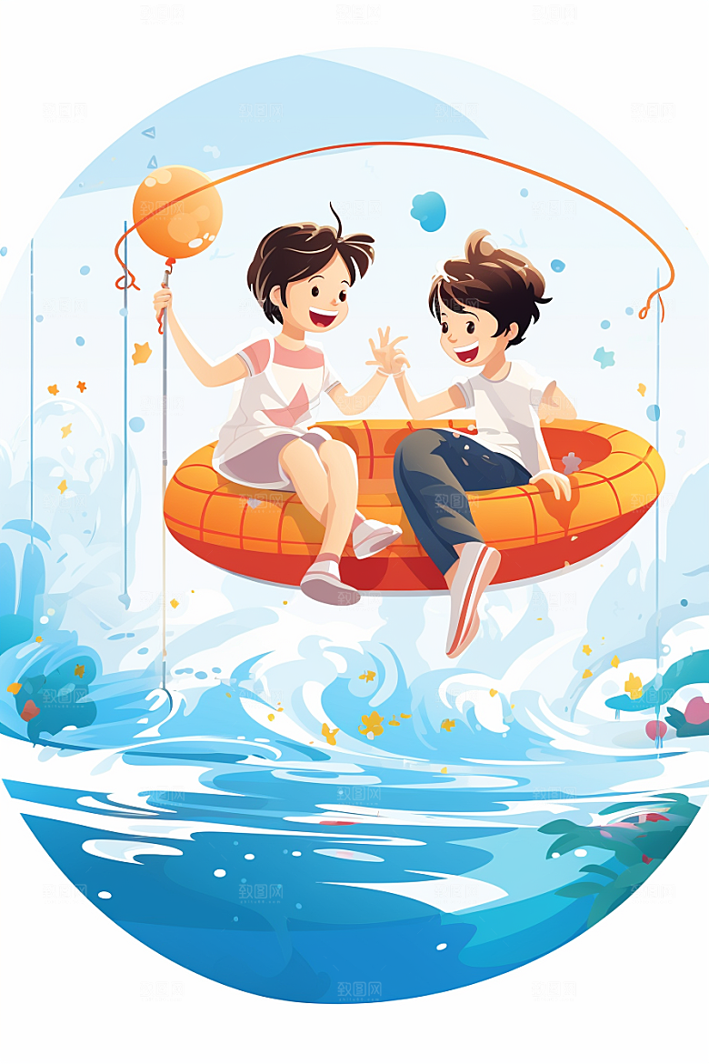 学生放暑假夏季放假了插画
