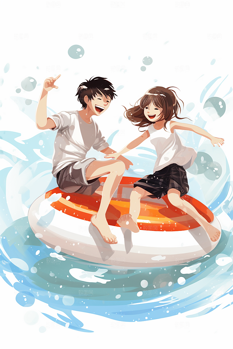 学生放暑假旅游出游插画