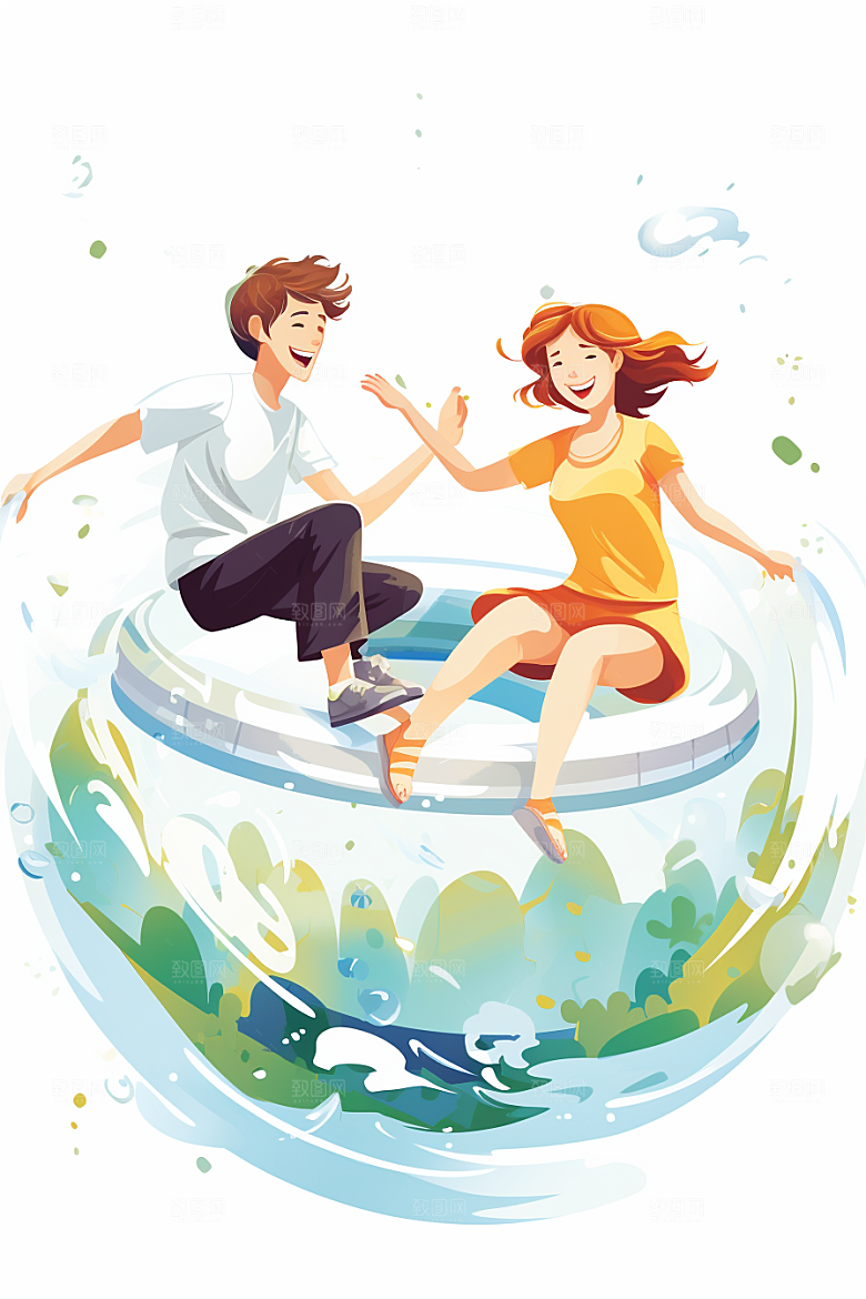 学生放暑假毕业旅游结业插画