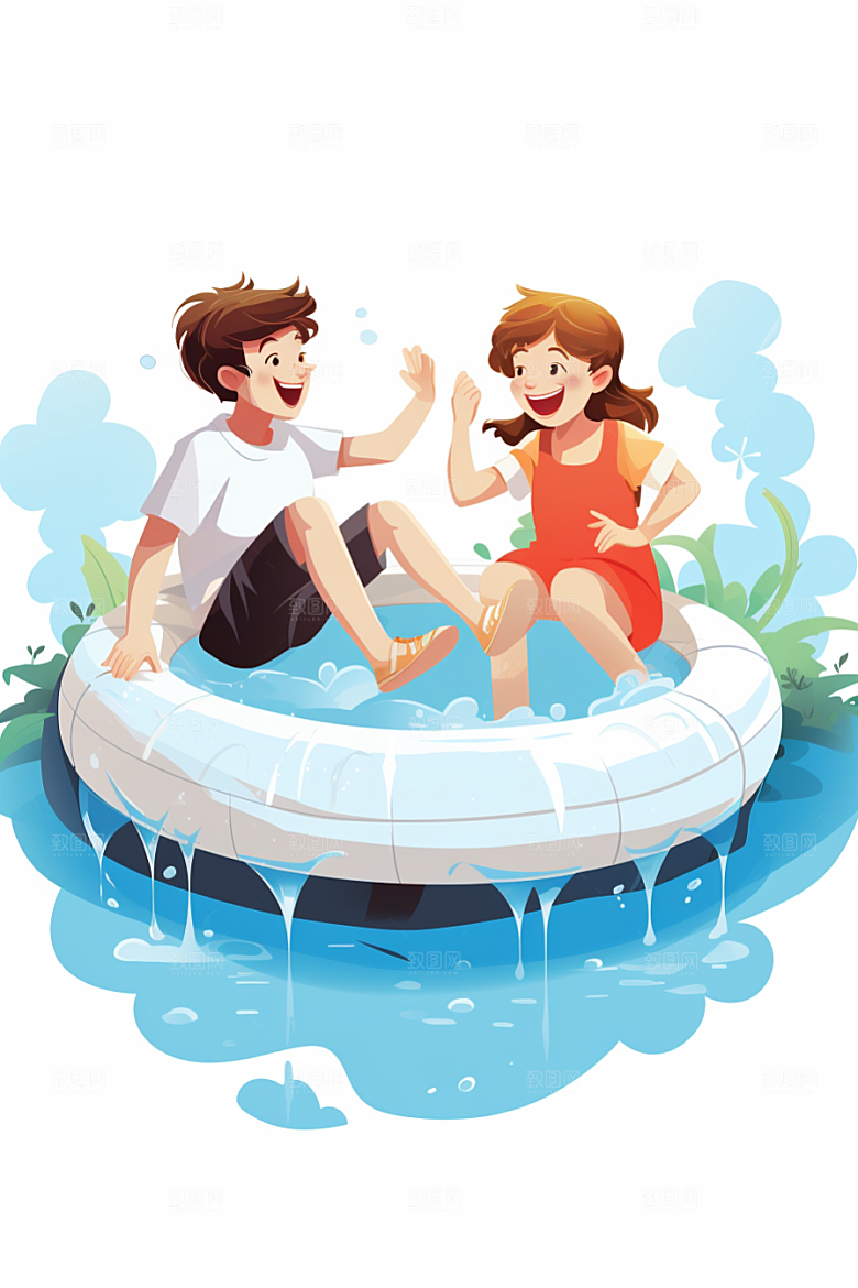 学生放暑假夏季出游插画
