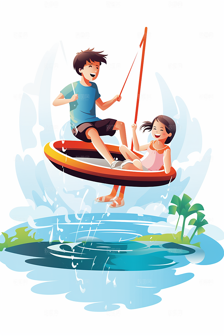 学生放暑假旅游夏天插画