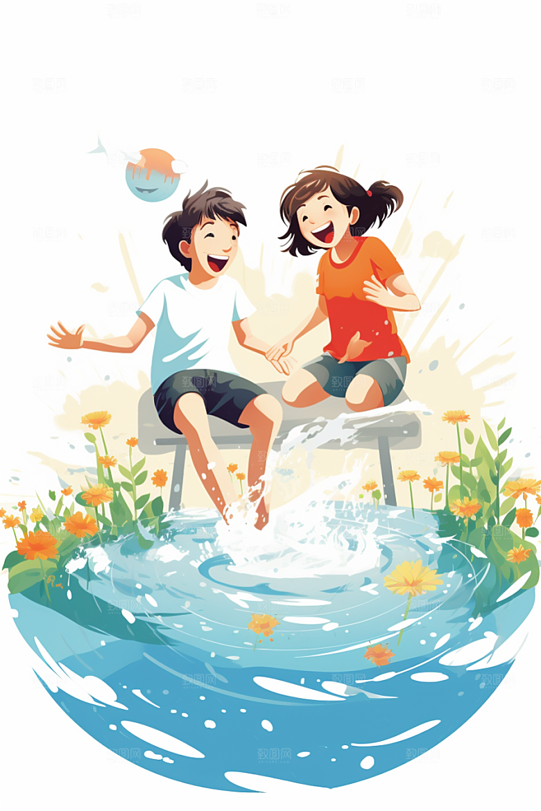学生放暑假毕业旅游快乐插画