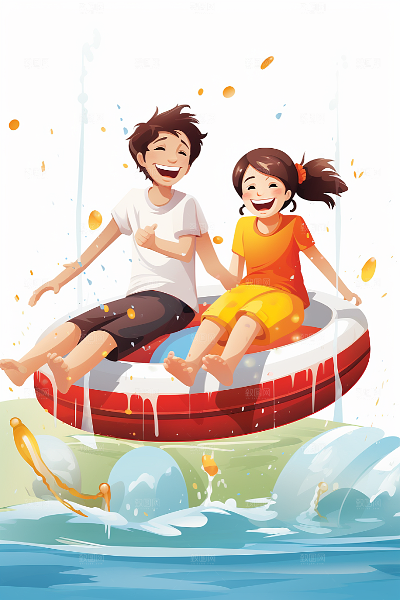 学生放暑假手绘出游插画