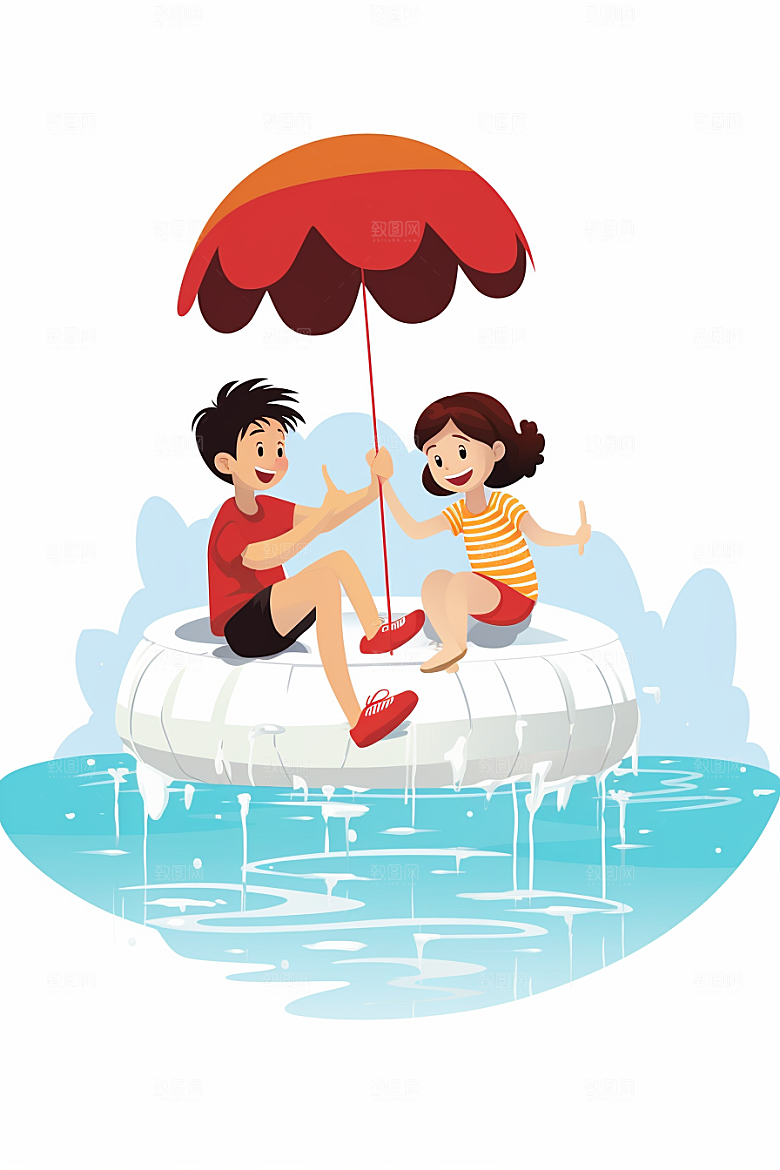 学生放暑假夏天出游插画