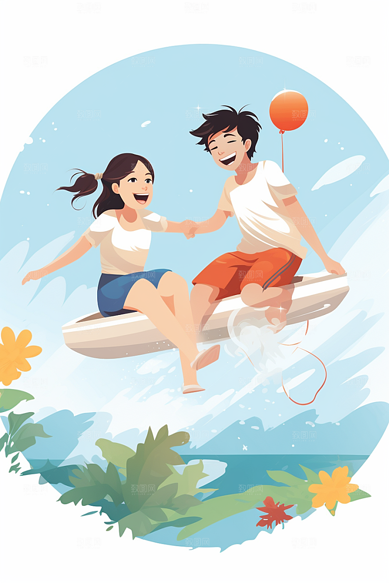 学生放暑假手绘旅游插画