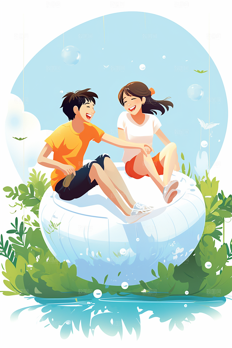 学生放暑假漫画风快乐插画