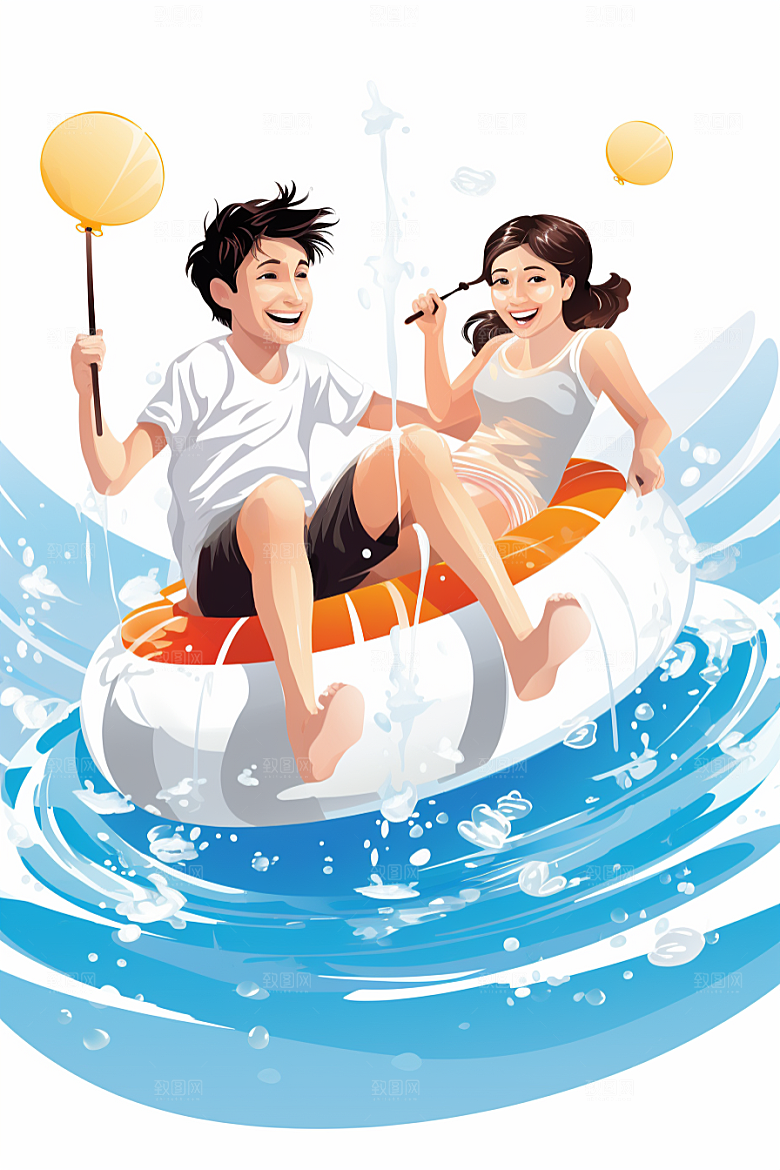 学生放暑假结伴毕业旅游插画