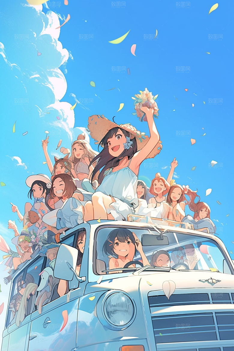 学生放暑假夏季结业插画