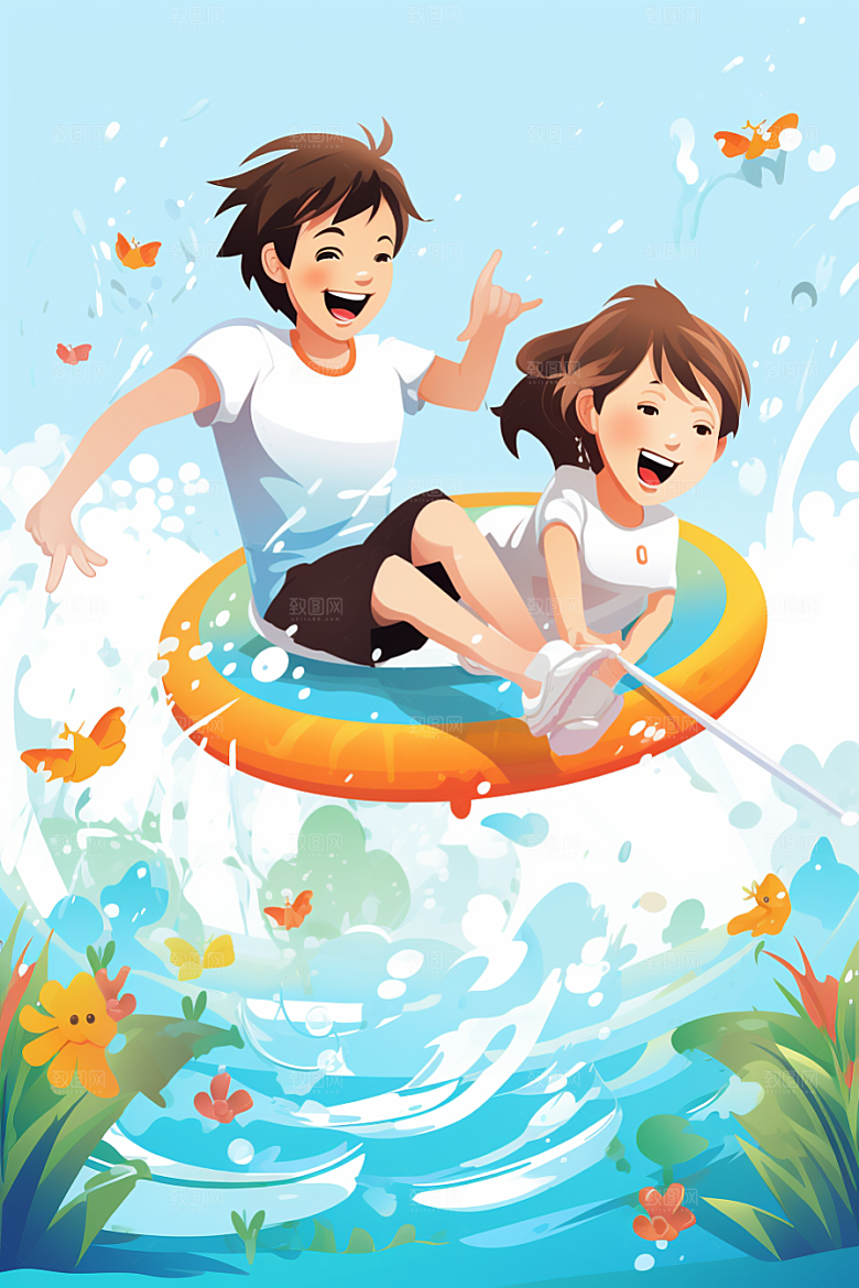 学生放暑假夏天毕业旅游插画