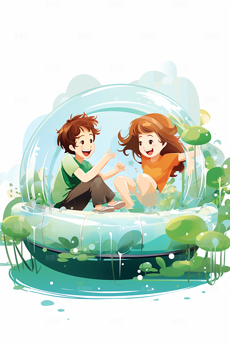 学生放暑假夏季夏天插画